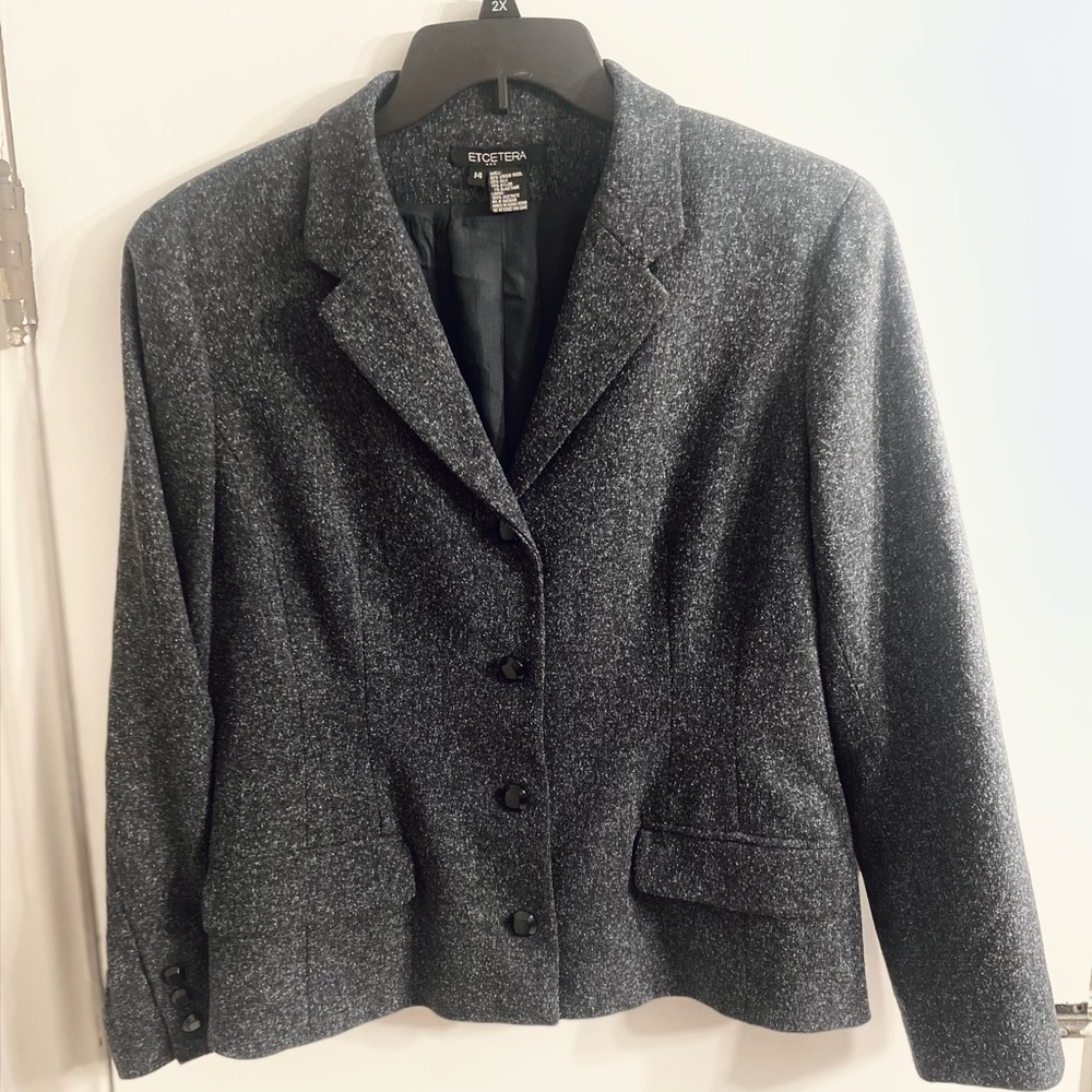 Etcetera Womens Sz 14 Virgin Wool Silk Blend Jacket Marled Charcoal Onyx Buttons